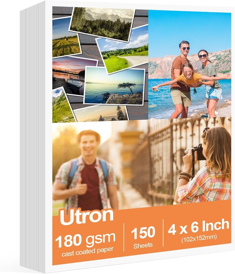 Utron 150 Sheets glossy photo paper, 4 x 6 Inch, photo paper for printer, photo printer paper, by Better Office Products - Image 1